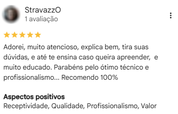 Avaliação de StravazzO no Google, com cinco estrelas, sobre atenção, explicação e profissionalismo